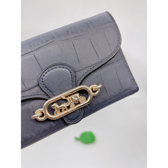 NWT Coach 91192 Jade Medium Envelope Wallet Crocodile Embossed leather Midnight - Picture 3 of 8